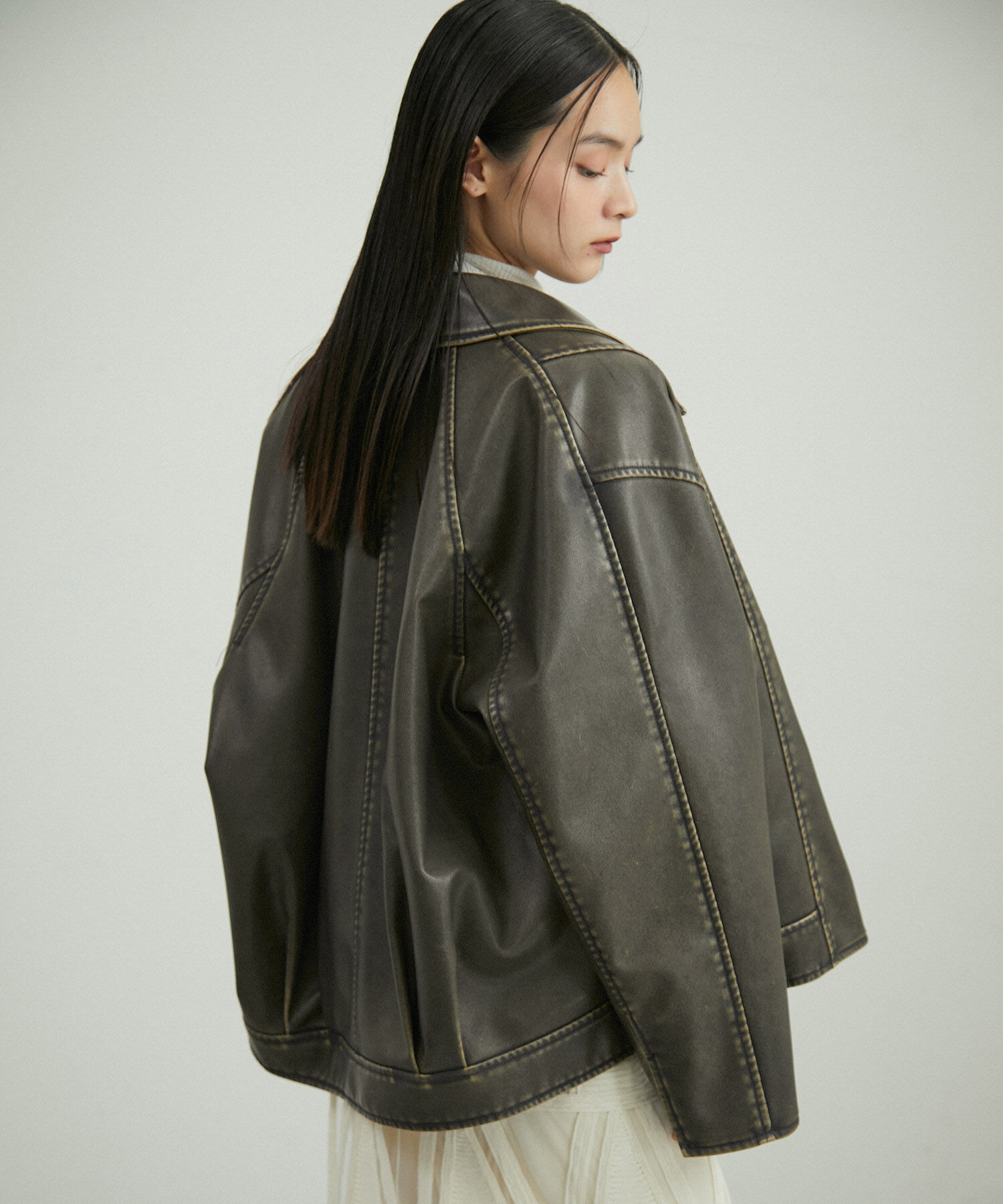 ADAM ET ROPE'「シンセティックレザージャケット」|ライダースジャケット|