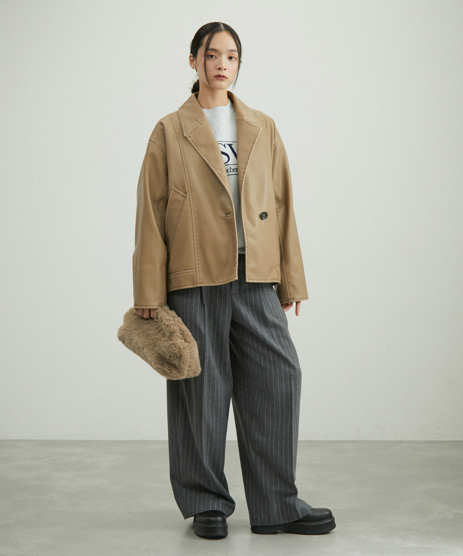 ADAM ET ROPE'「シンセティックレザージャケット」|ライダースジャケット|