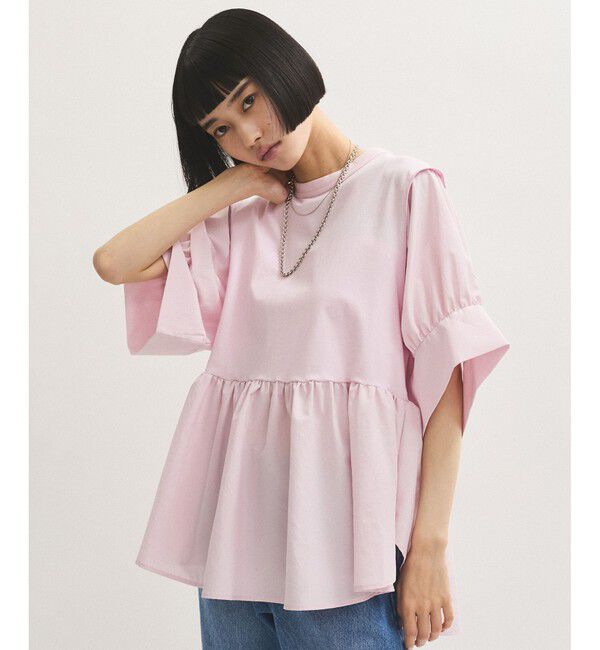 ADAM ET ROPE'「【新色追加】・【サステナブル】バウンスカフスプルオーバー」|Tシャツ・カットソー|ピンク系サブ