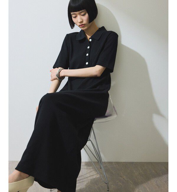 ADAM ET ROPE'「【WEB限定】ハーフスリーブポロシャツワンピース」|ワンピース|ブラック(01)