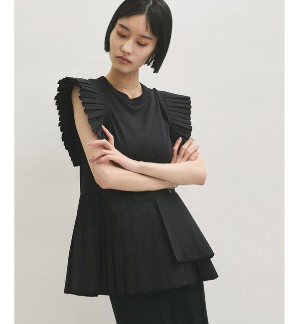 ADAM ET ROPE'「【サステナブル】プリーツコンビプルオーバー」|Tシャツ・カットソー|ブラック(01)