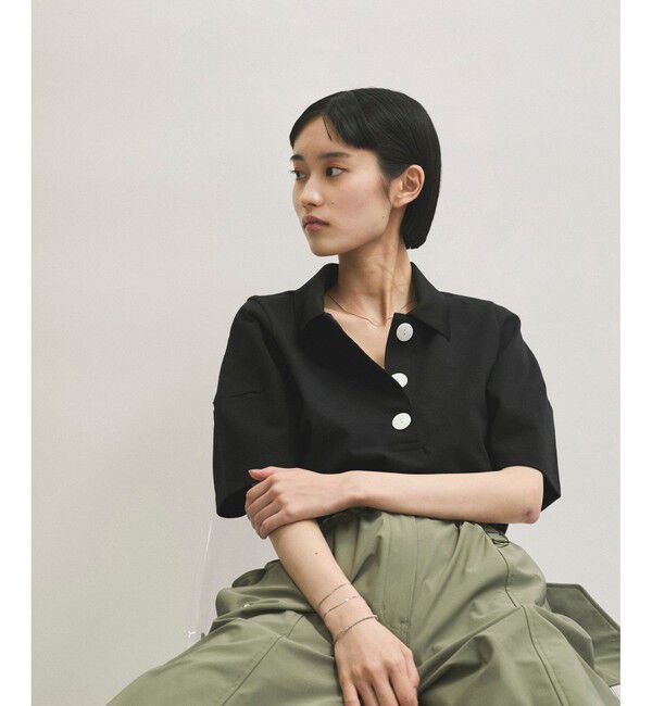 ADAM ET ROPE'「コクーンスリーブポロシャツ」|ポロシャツ|ブラック(01)
