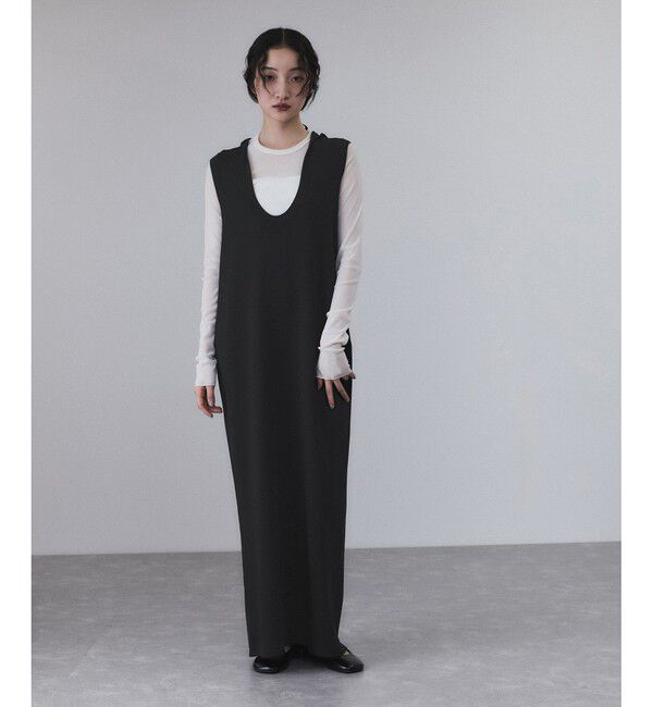 ADAM ET ROPE'「【サステナブル】スクープネックフーディニットワンピース」|ワンピース|ブラック(01)