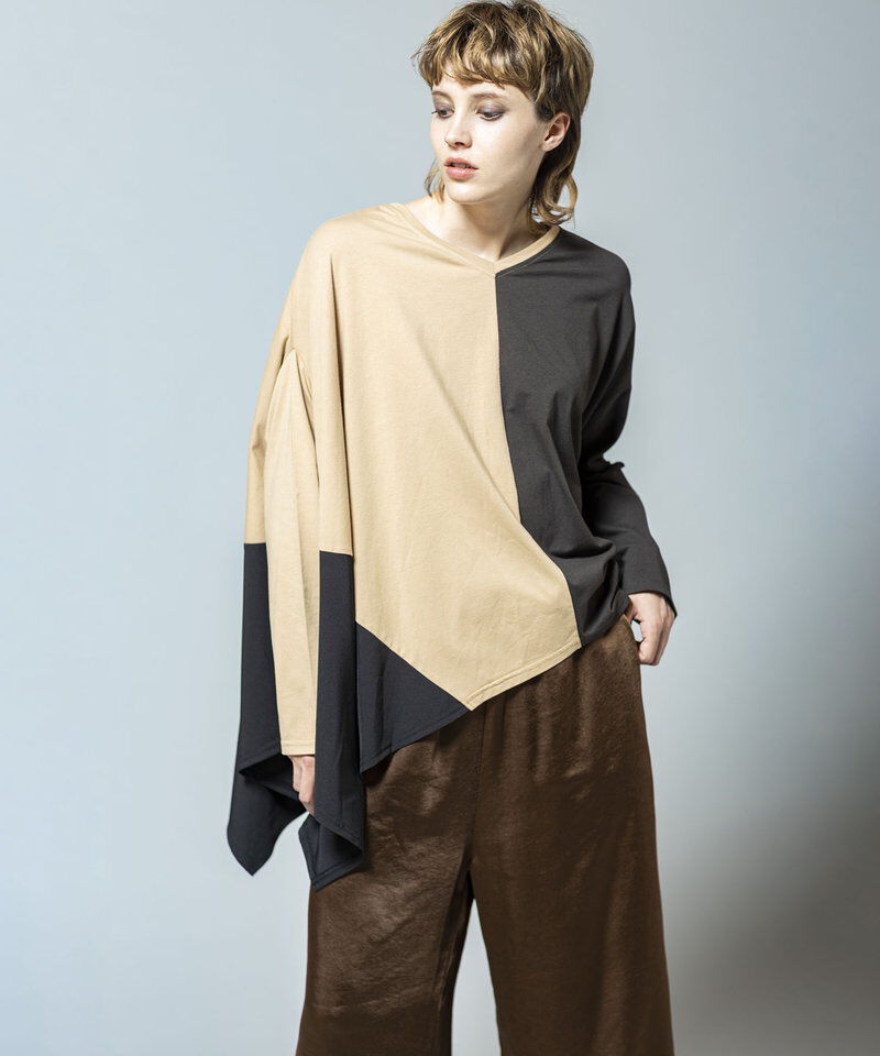  「2WAYアシンメトリー切替プルオーバー」|Tシャツ・カットソー|