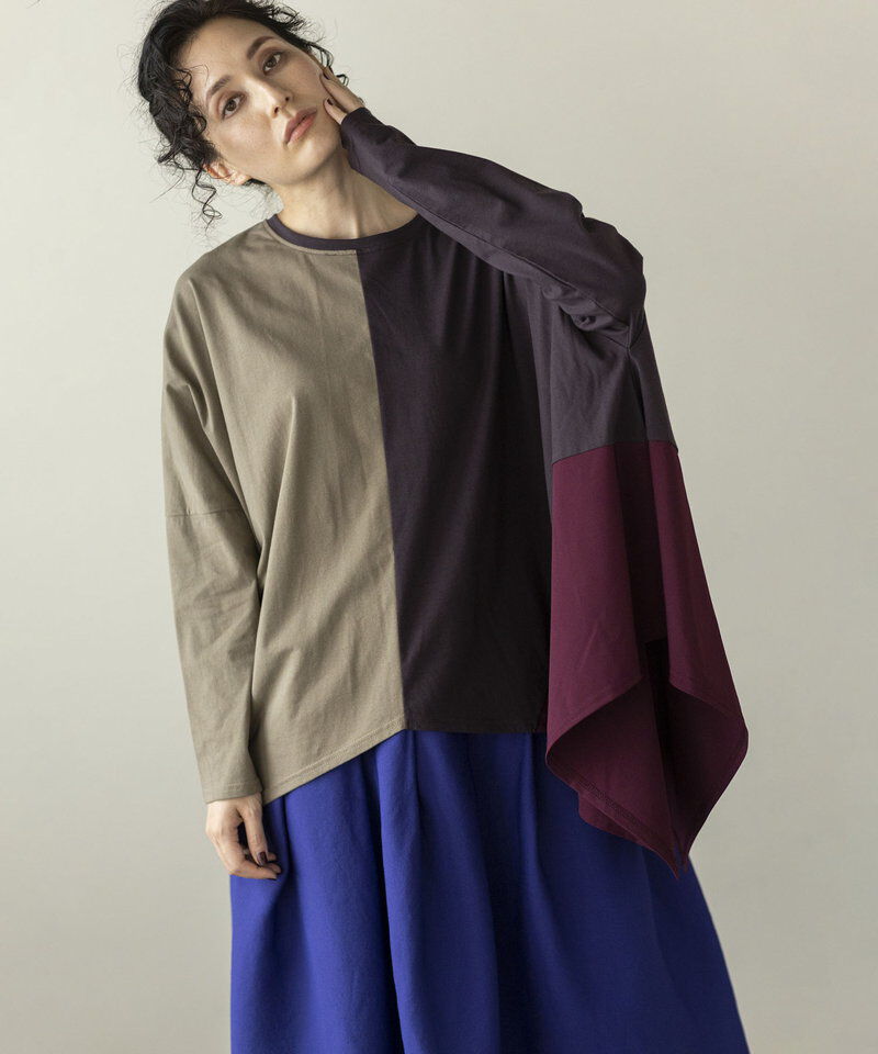  「2WAYアシンメトリー切替プルオーバー」|Tシャツ・カットソー|