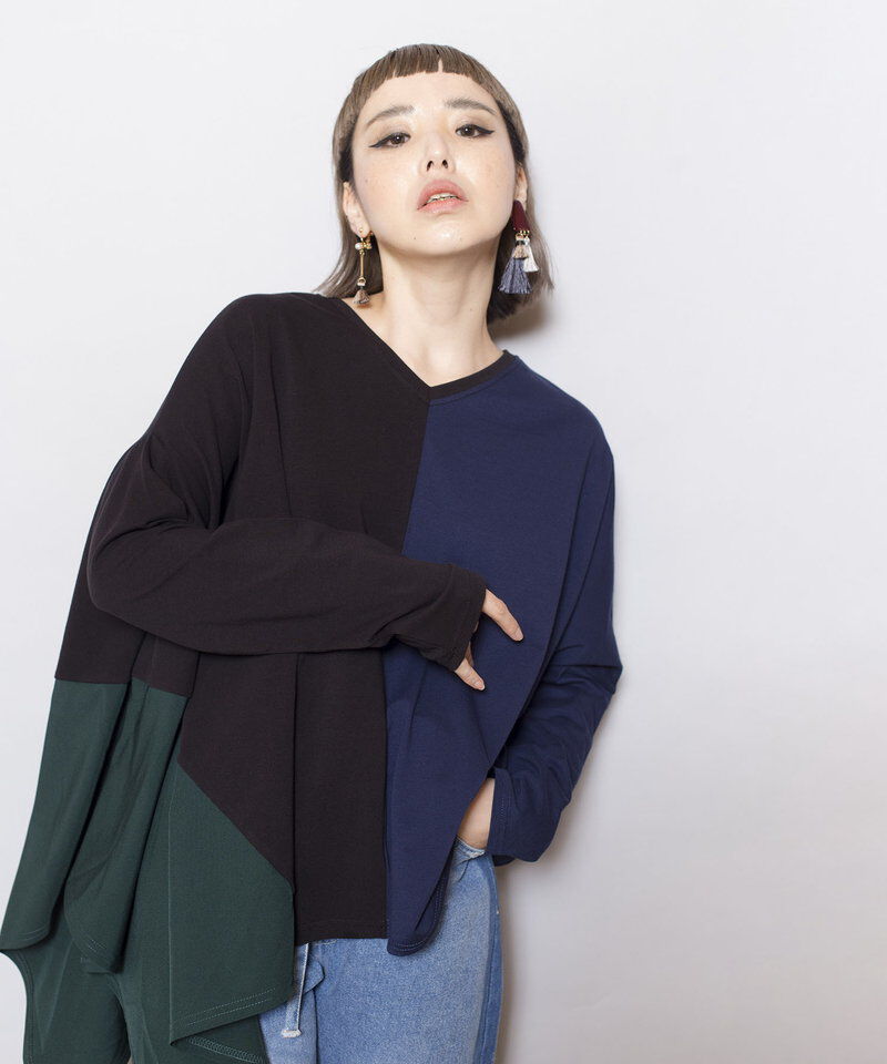  「2WAYアシンメトリー切替プルオーバー」|Tシャツ・カットソー|