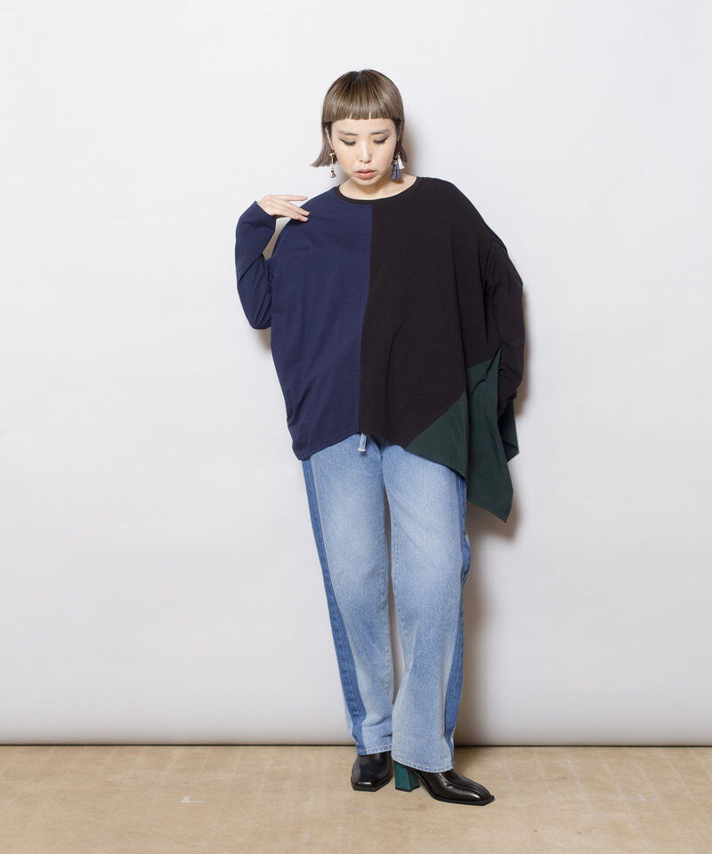  「2WAYアシンメトリー切替プルオーバー」|Tシャツ・カットソー|