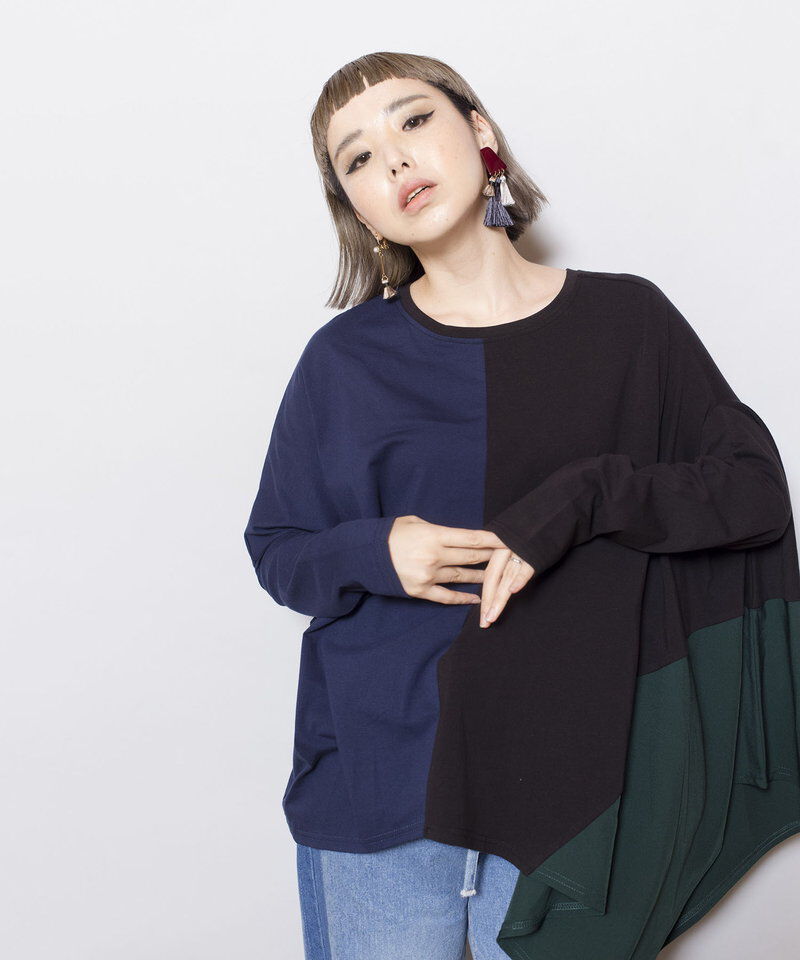  「2WAYアシンメトリー切替プルオーバー」|Tシャツ・カットソー|