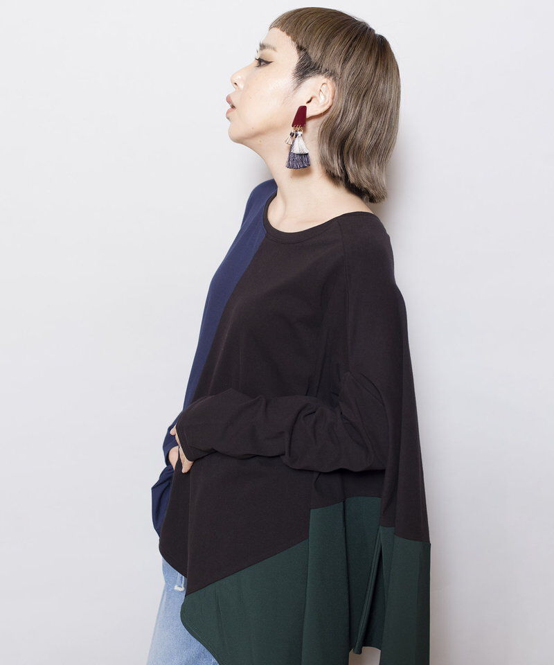  「2WAYアシンメトリー切替プルオーバー」|Tシャツ・カットソー|