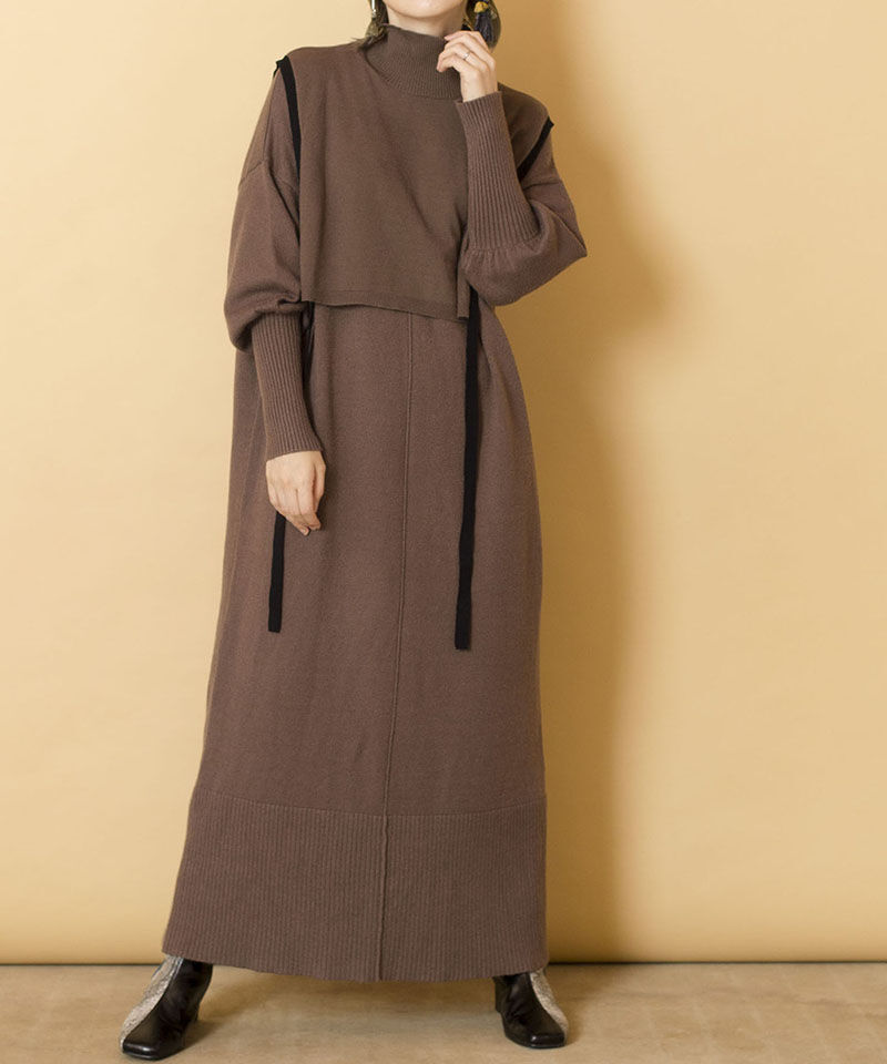  「【WEB限定アイテム】ﾀｰﾄﾙ付け衿&ﾆｯﾄﾜﾝﾋﾟｰｽSET」|ニット・セーター|BROWN