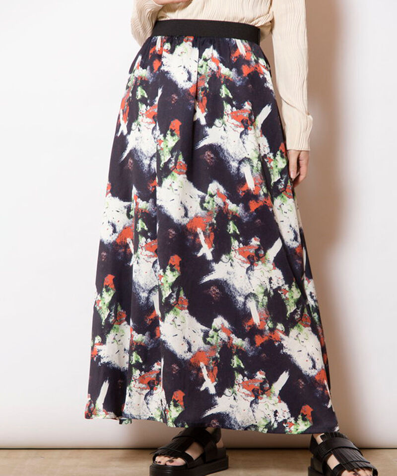  「プリントフレアースカート」|フレア|BLACK