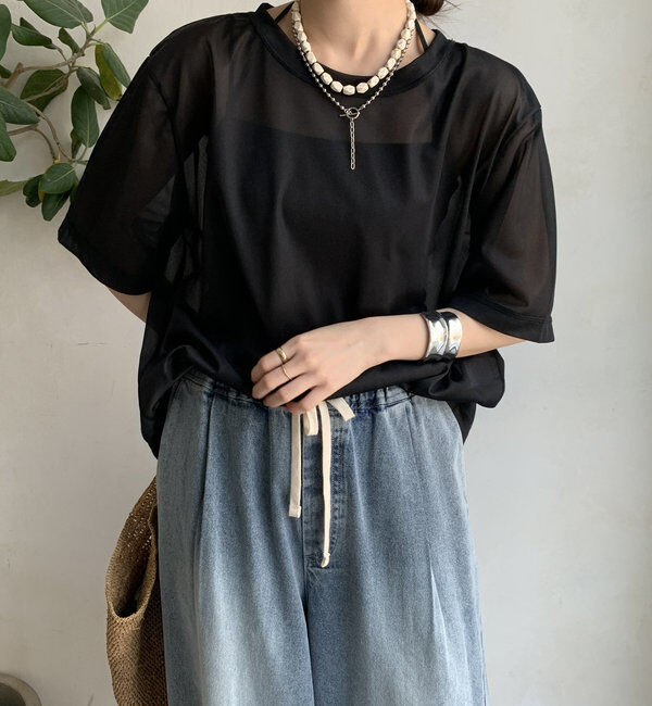  「トリコットオーガンジーTEE」|Tシャツ・カットソー|ブラック