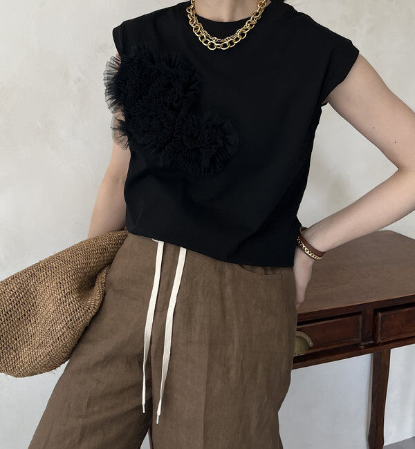  「3DチュールモチーフTEE」|Tシャツ・カットソー|ブラック