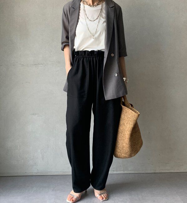  「【WEB限定】 麻調シャイニーイージーパンツ」|チノ|