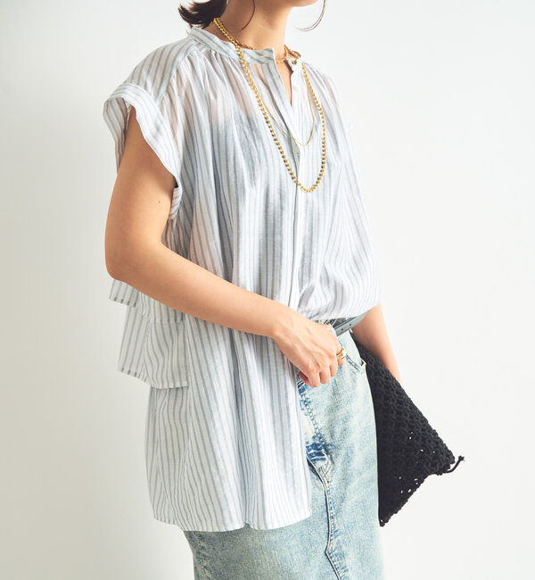  「《後ろ姿も綺麗に決まる◎》シアードビーストライプブラウス」|シャツ・ブラウス|ホワイト