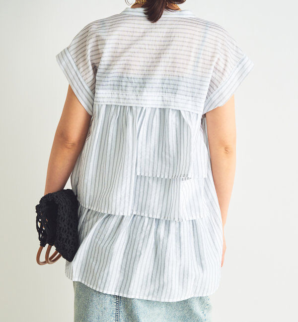  「《後ろ姿も綺麗に決まる◎》シアードビーストライプブラウス」|シャツ・ブラウス|