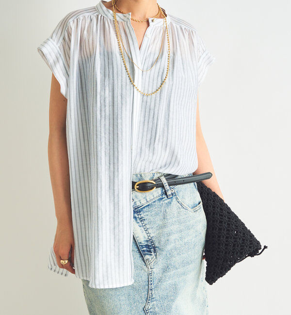  「《後ろ姿も綺麗に決まる◎》シアードビーストライプブラウス」|シャツ・ブラウス|