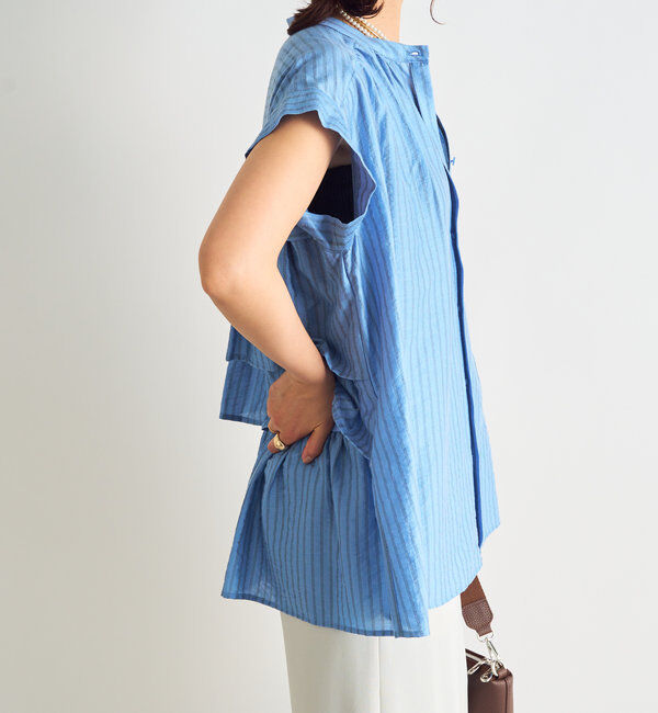  「《後ろ姿も綺麗に決まる◎》シアードビーストライプブラウス」|シャツ・ブラウス|