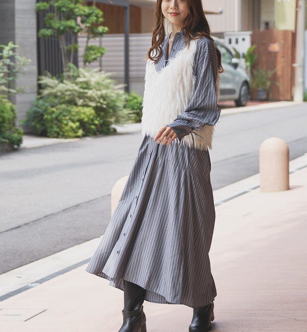  「《主役級アイテム◎》ストライプマーメイドシャツワンピース」|その他|ブラック