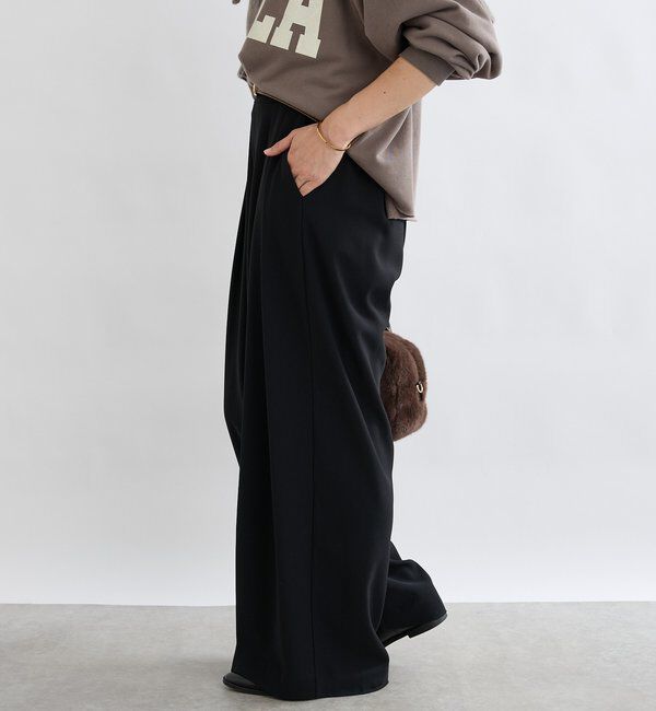  「【ウォッシャブル】【シーズンレスで使える】タックワイドスラックス」|チノ|