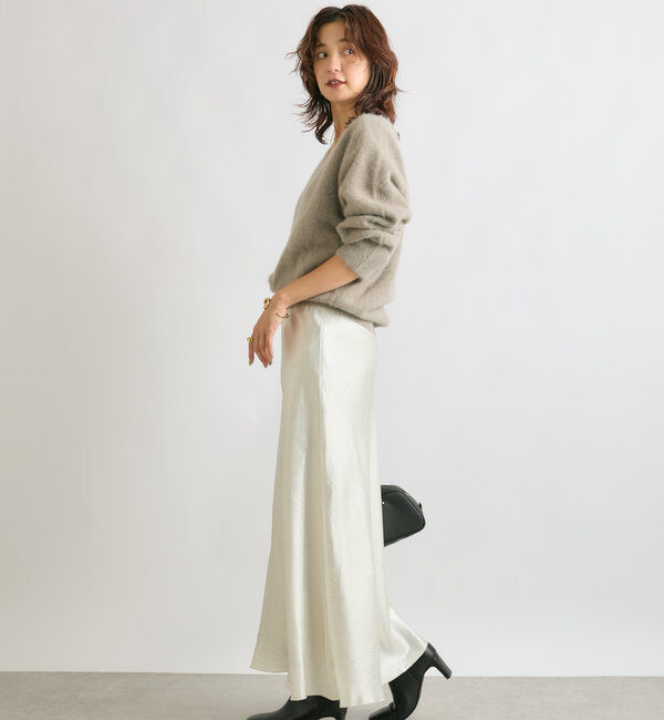  「【華やかな光沢感】ワッシャーサテンバイアススカート」|スカート|