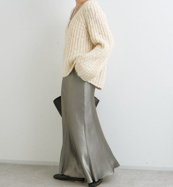  「【華やかな光沢感】ワッシャーサテンバイアススカート」|スカート|