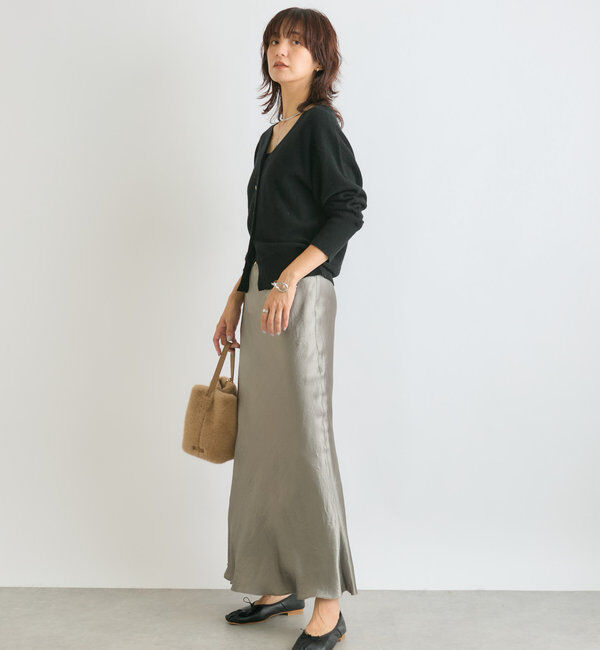  「【華やかな光沢感】ワッシャーサテンバイアススカート」|スカート|