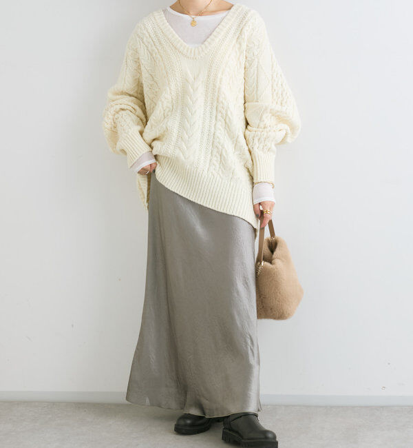  「【華やかな光沢感】ワッシャーサテンバイアススカート」|スカート|