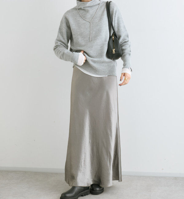  「【華やかな光沢感】ワッシャーサテンバイアススカート」|スカート|