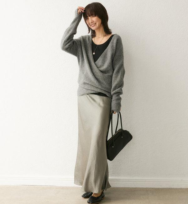  「【華やかな光沢感】ワッシャーサテンバイアススカート」|スカート|