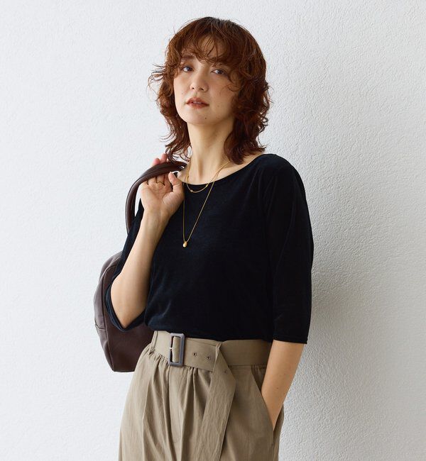  「【こなれ感抜群】シアーベロア5分袖Tee」|Tシャツ・カットソー|