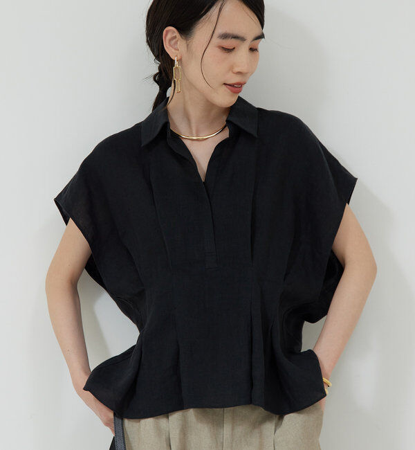  「【大人気ブラウスがリバイバル！】ハーフスリーブウエストシェイプシャツ」|シャツ・ブラウス|