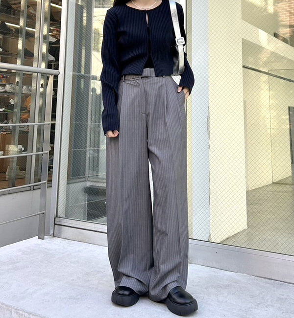  「ピンストライプタックワイドパンツ」|チノ|