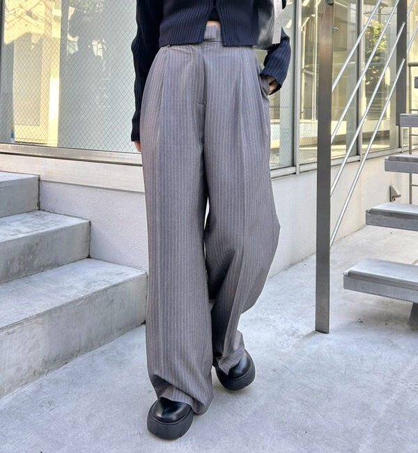  「ピンストライプタックワイドパンツ」|チノ|