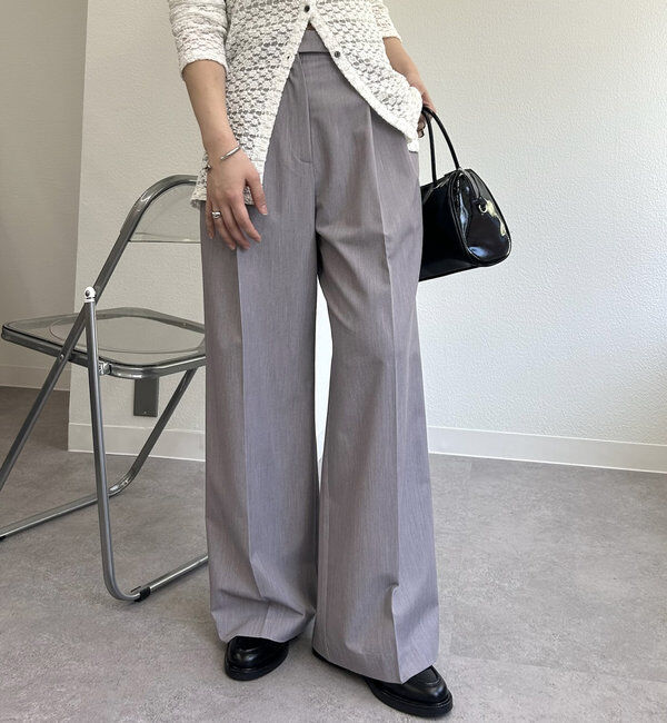  「ピンストライプタックワイドパンツ」|チノ|グレーその他2