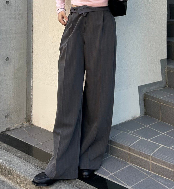  「ピンストライプタックワイドパンツ」|チノ|