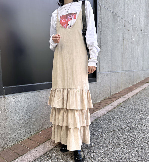  「ティアードフリルキャミワンピース」|ワンピース|ベージュ