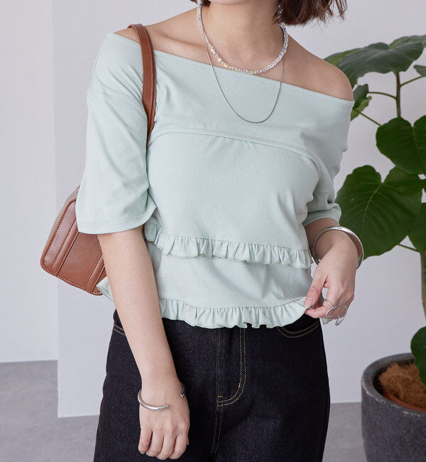  「レイヤードフリルTシャツ」|Tシャツ・カットソー|ライムグリーン