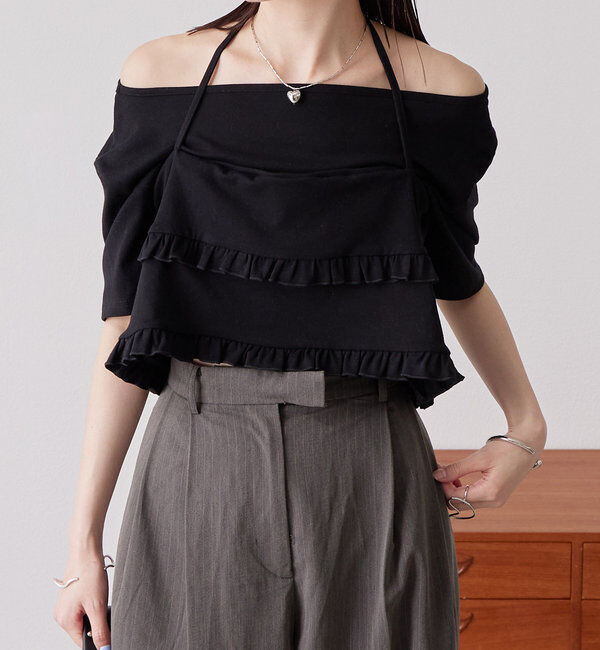  「レイヤードフリルTシャツ」|Tシャツ・カットソー|ブラック