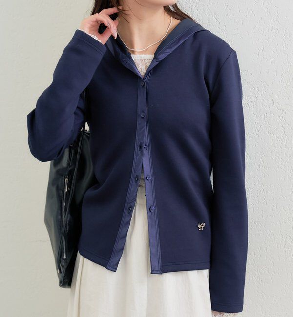  「サテン切り替えポンチフーディ」|Tシャツ・カットソー|ネイビー