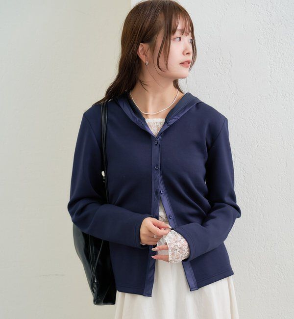  「サテン切り替えポンチフーディ」|Tシャツ・カットソー|