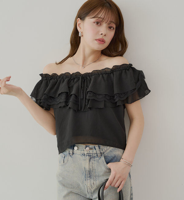  「オフショルレースフリルブラウス」|シャツ・ブラウス|