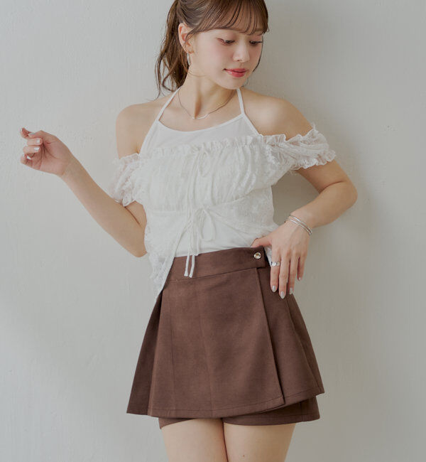  「ラップスウェードミニスカパン」|スカート|ブラウン