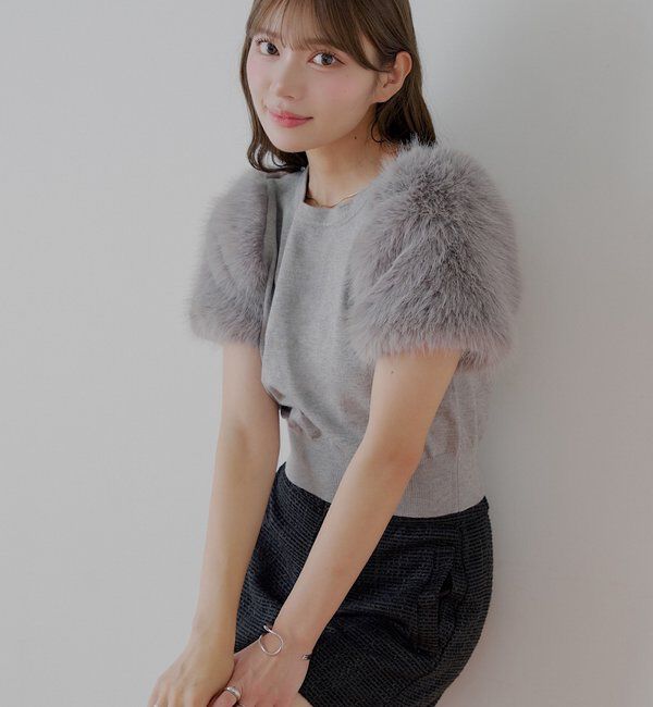  「袖ファー付パフニット」|ニット・セーター|グレー