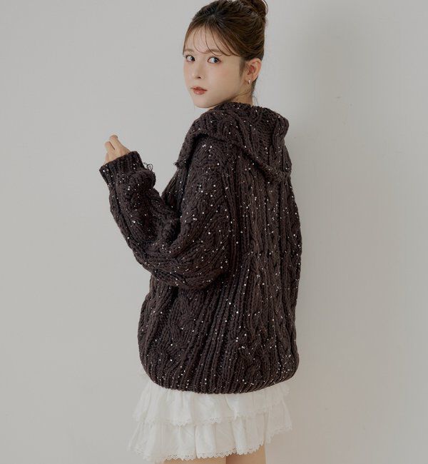  「スパンコールケーブルルーズカーディガン」|カーディガン|