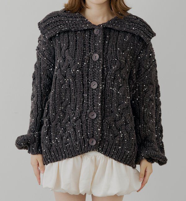  「スパンコールケーブルルーズカーディガン」|カーディガン|