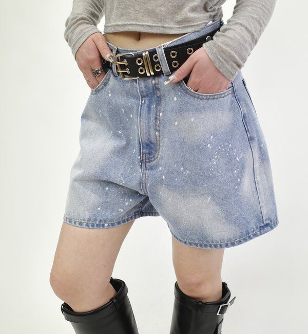  「スプレーブリーチショートパンツ」|デニム|サックスブルー