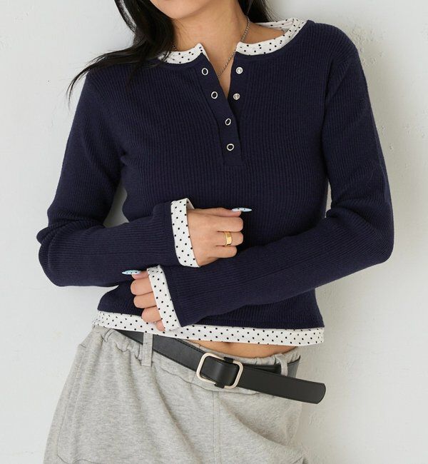  「【WEB限定カラーあり】LAYERED HENLEY KINT」|ニット・セーター|ブルーその他2