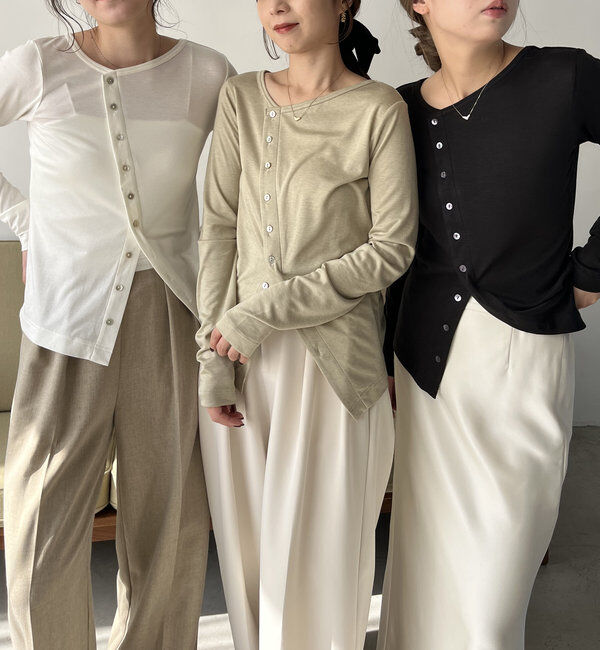  「アシメボタンカーデ風ロンT」|Tシャツ・カットソー|