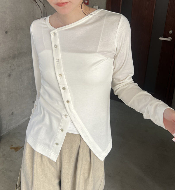  「アシメボタンカーデ風ロンT」|Tシャツ・カットソー|